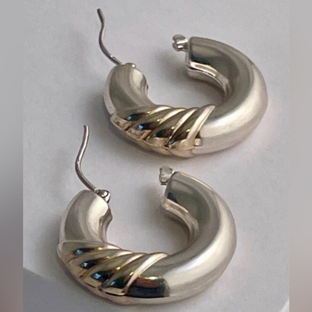Hoop earrings chunky silver gold 925 sterling Hoop vintage rope twist jewelry